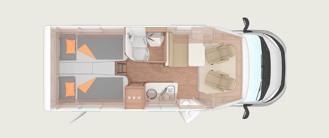 Grundriss des Miet-Wohnmobils